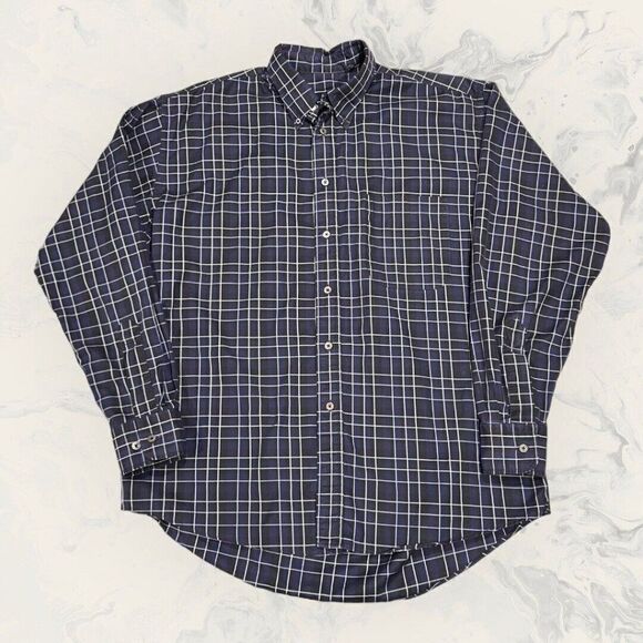 Burberry London Mens Button Up Shirt Size Large Long Sleeve Plaid Blue Office - Picture 1 of 7